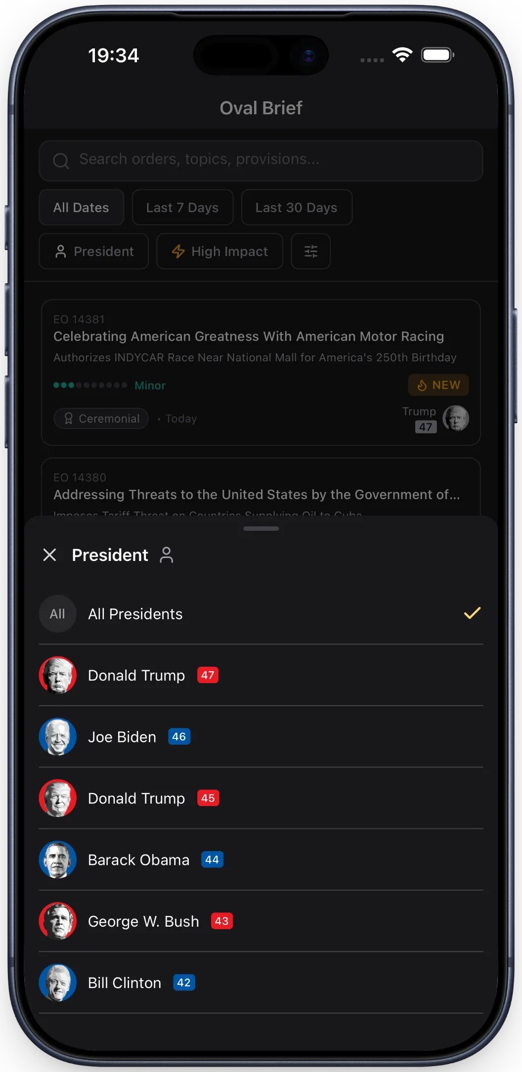 Oval Brief president filter